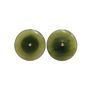 Vintage Translucent Nephrite Jade Disc Stud Earrings in 14K Gold